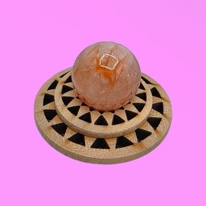 Strawberry Quartz Crystal Stone Sphere & Wooden Sphere Display Holder